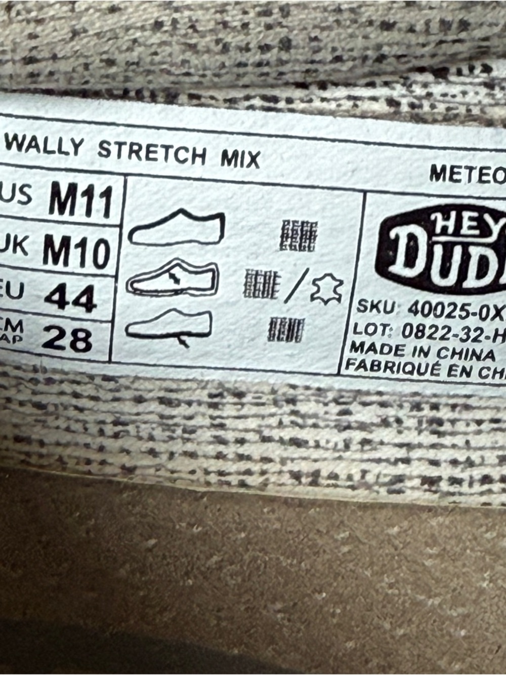 Hey Dude Men’s Wally Stretch Shoes Meteorite Size 11 Black With White Soles - Picture 6 of 8
